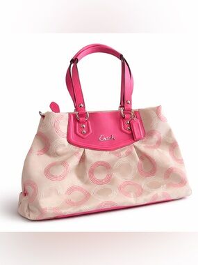 PRISTINE Coach Ashley Dotted Op Art Large Carryall Magenta Pink F20049